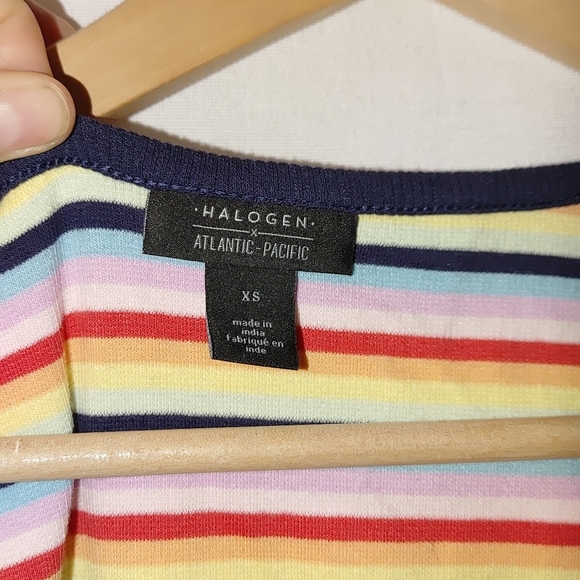 Halogen x Atlantic Pacific Rainbow Stripe Vneck Sleeveless Tank Ribbed XS Pride‎ - Picture 5 of 6